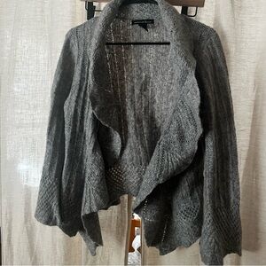 Marina Luna Gray Wool Blend Shawl Ruffle Cardigan